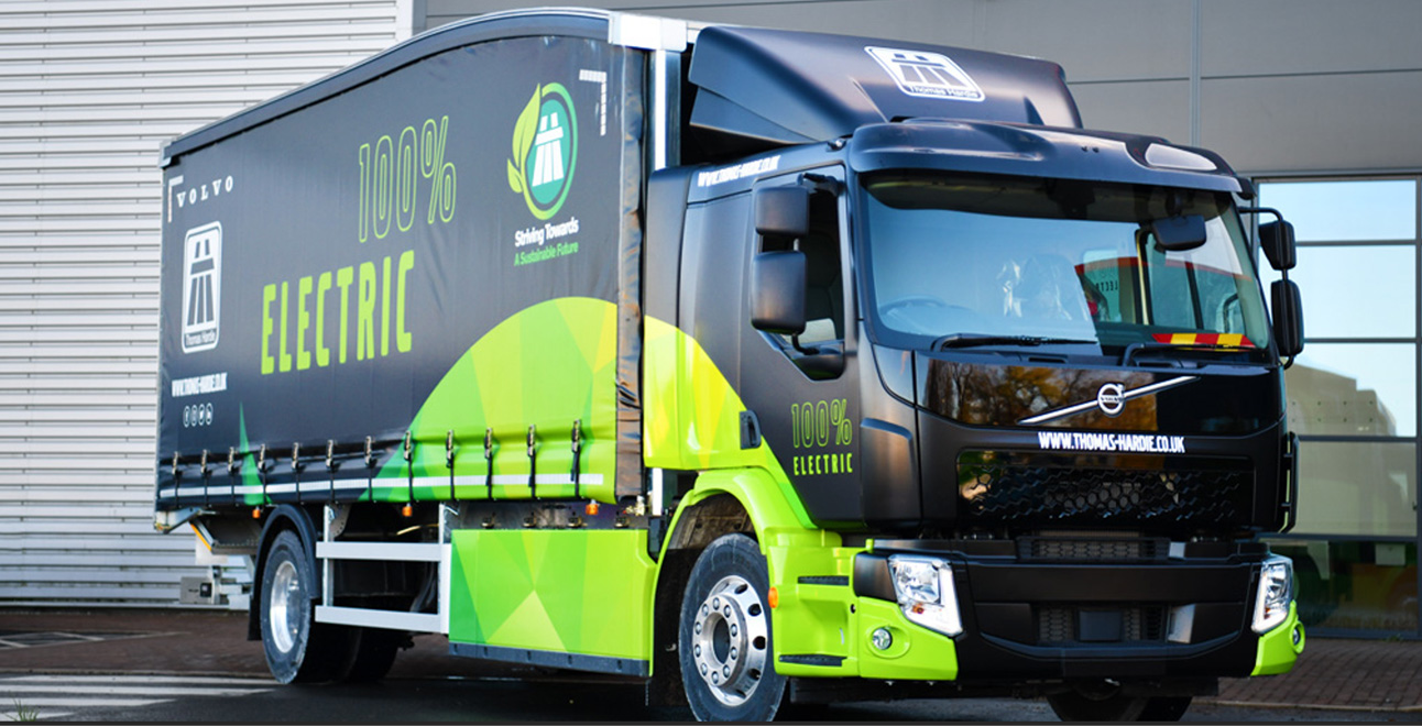 Volvo Trucks UK FE Electric BEV lorry - curtainside rigid bodywork by Tiger Trailers