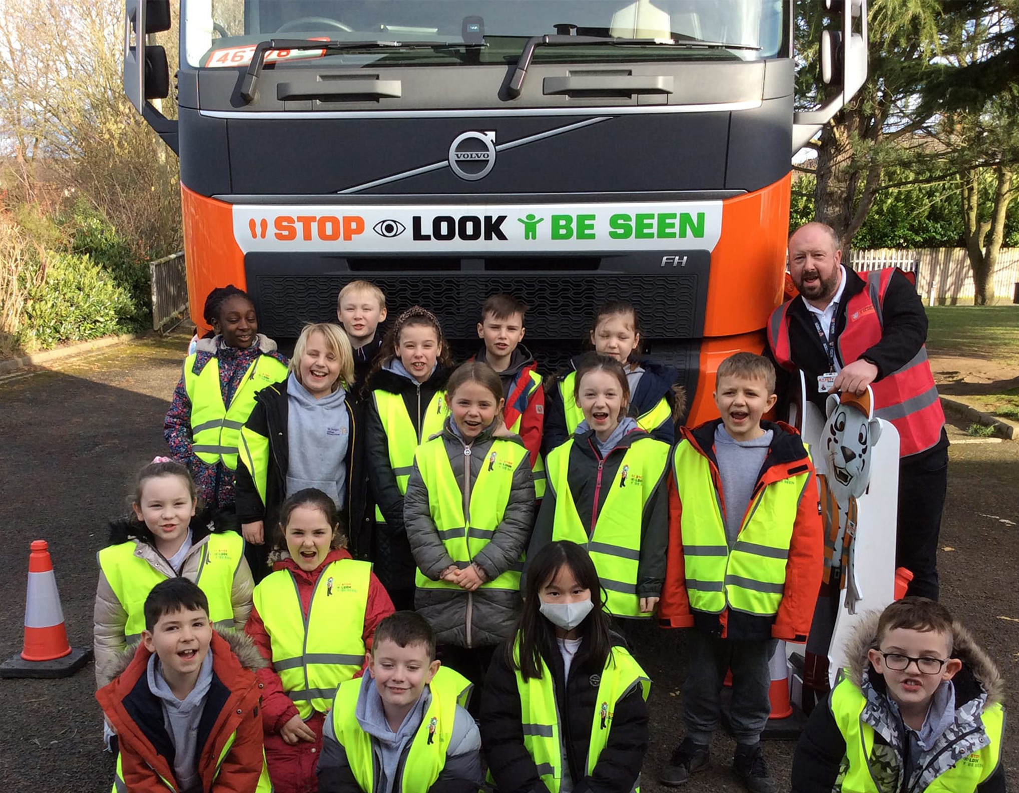 Tiger Safety Team STOP LOOK BE SEEN child school road safety lesson St Josephs Winsford Cheshire