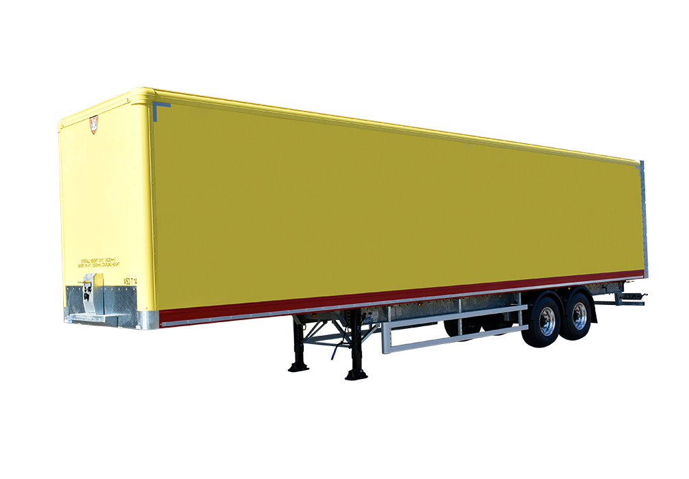 Articulated box van semi trailers from Tiger - quick contact front 34 render