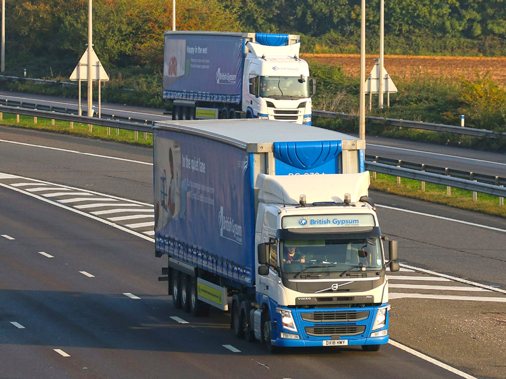 Pair-of-British-Gypsum-XPO-Logistics-Tiger-curtainsiders-by-Tim-Pickford